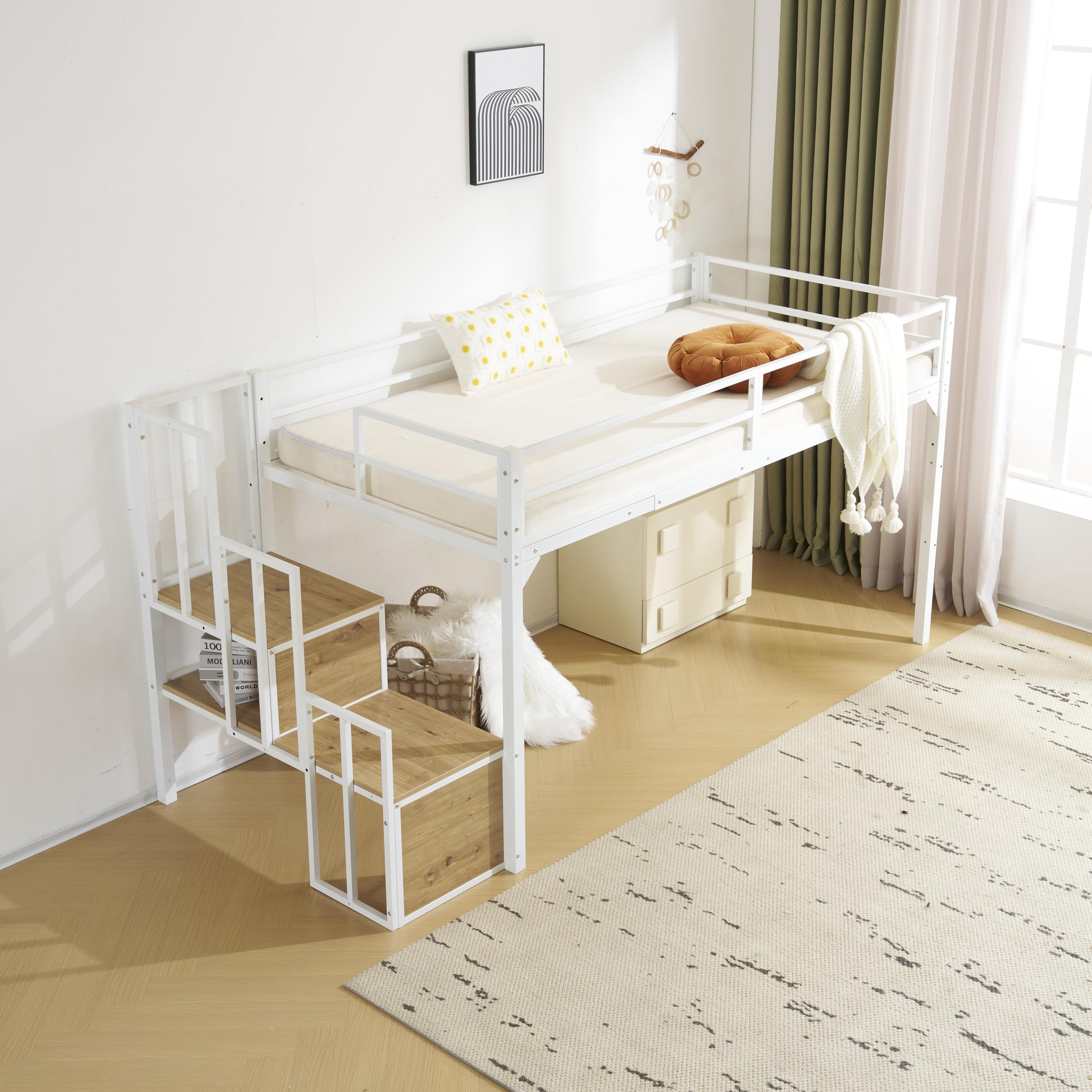 超人気！ホワイト　ロフトベッド パイプベッド シングル 木 収納 北欧風 ホワイトロフトベッド パイプベッド シングル 木 収納 北欧風 子供部屋